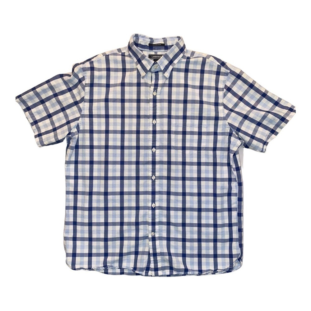 LANDS’ End Men's Traditional Fit Sail Rigger Plaid Short Sleeve Oxford Shirt